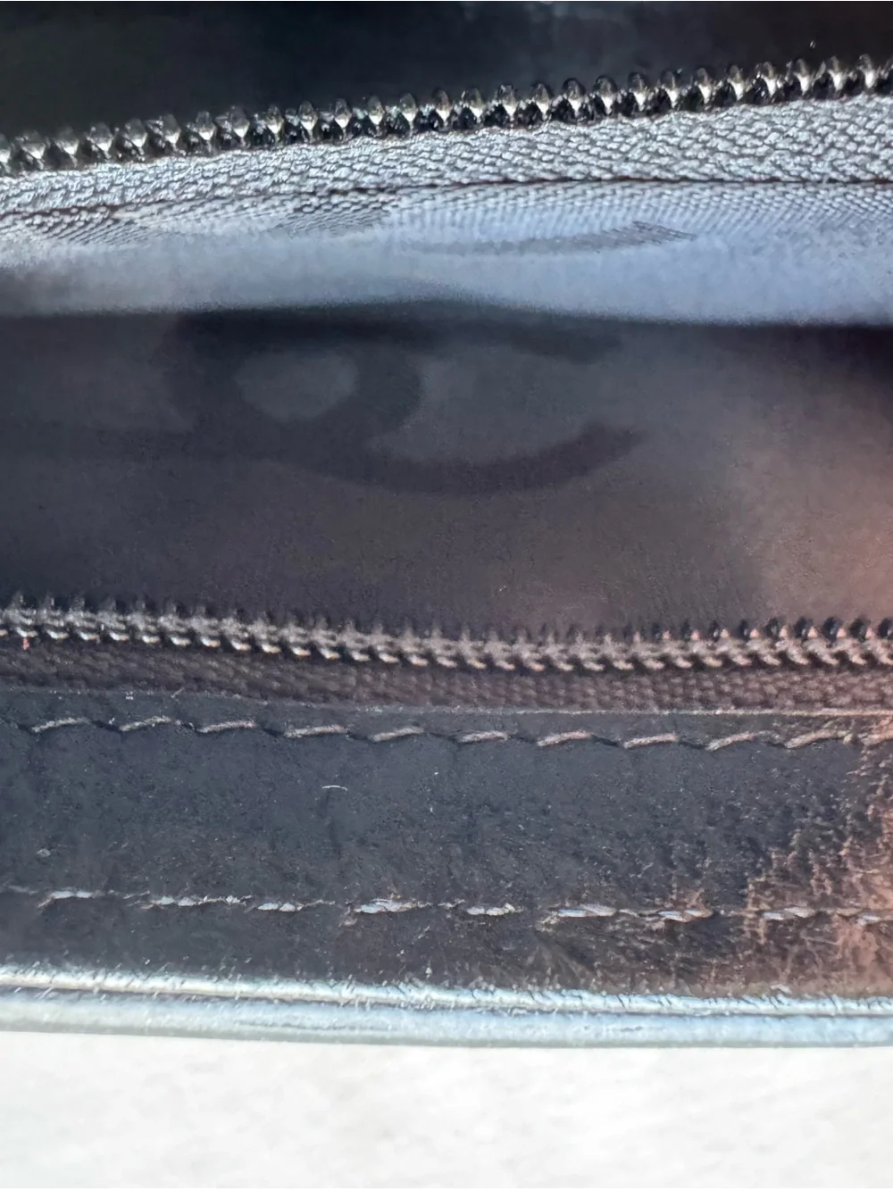 Black Patent Leather Wristlet Clutch with White CC Emblem